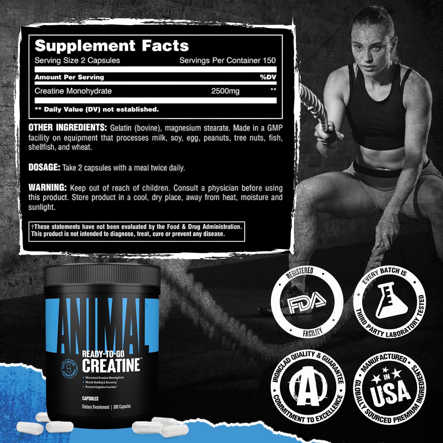 Animal Micronized Creatine Monohydrate Capsules | 300 Caps