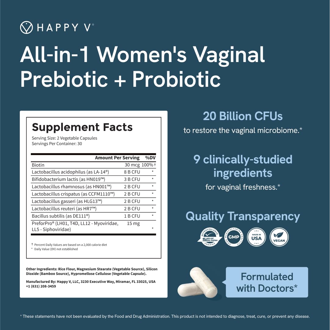 Happy V Dr. Formulated Vaginal Probiotics for Women – pH Balance, Urinary & Gut Support - Calm Era