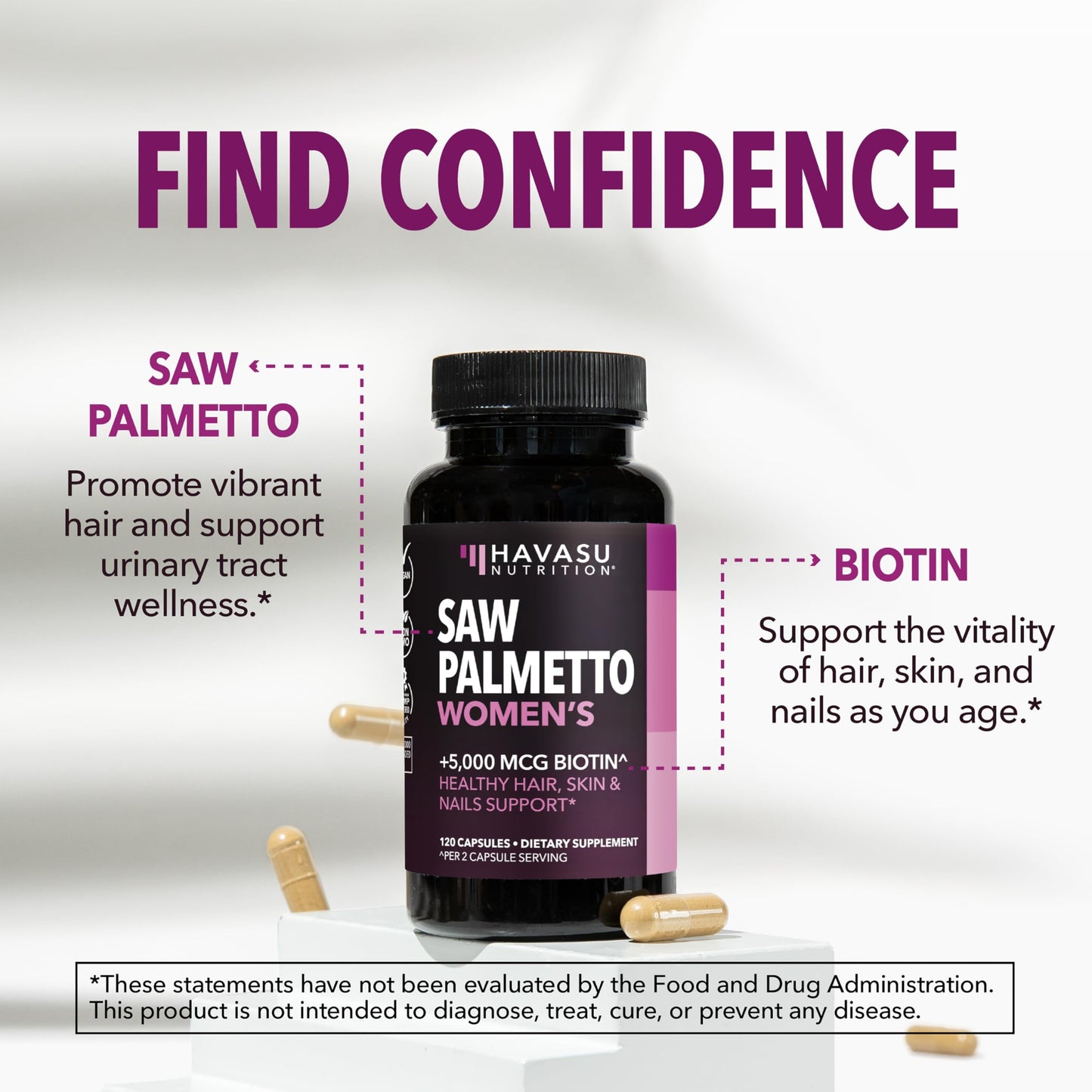 HAVASU Saw Palmetto 1500mg with Biotin 5000mcg | 120ct | Hair & Nails