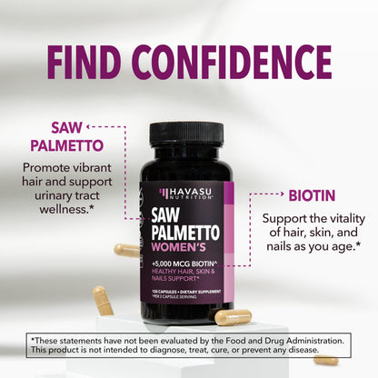 HAVASU Saw Palmetto 1500mg with Biotin 5000mcg | 120ct | Hair & Nails