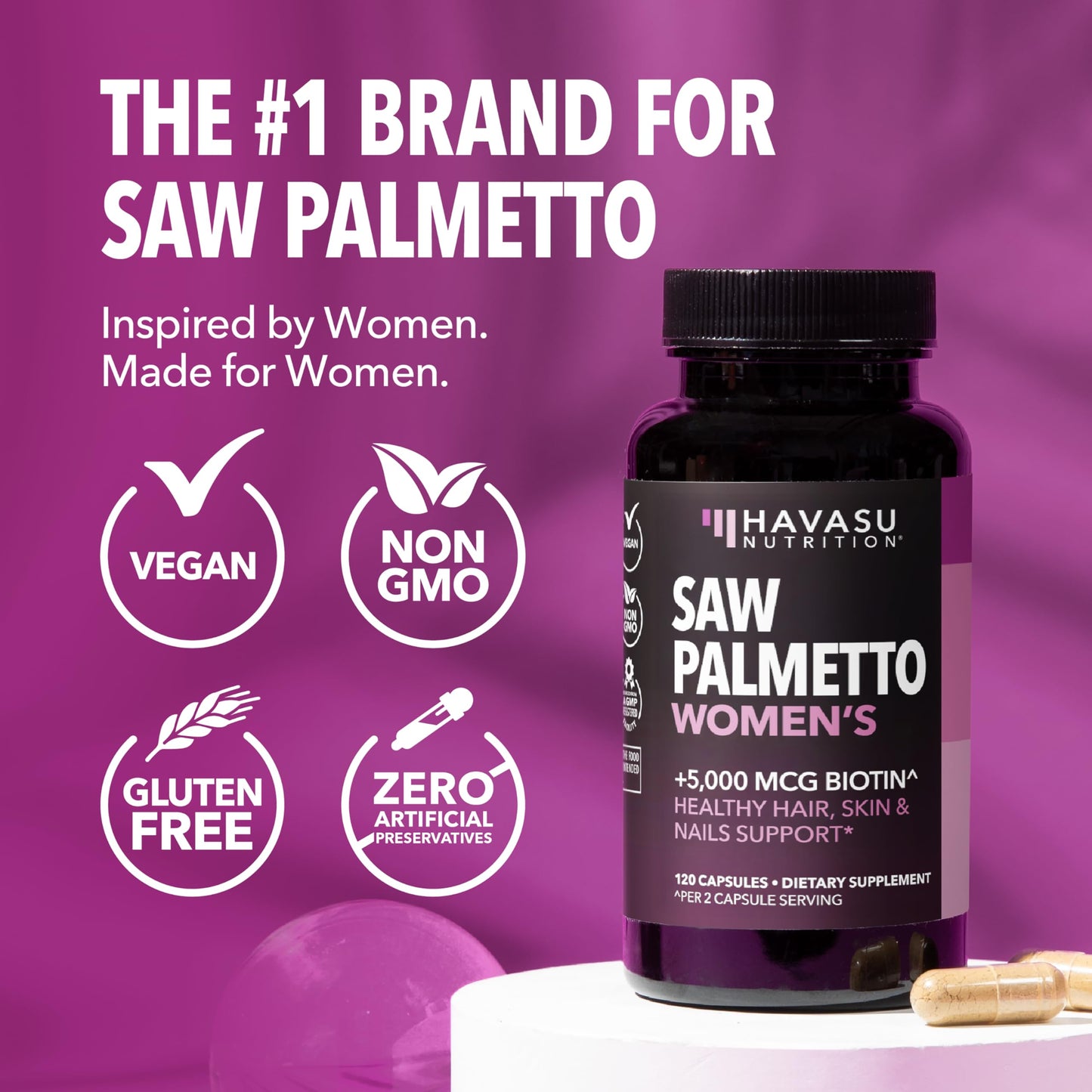 HAVASU Saw Palmetto 1500mg with Biotin 5000mcg | 120ct | Hair & Nails