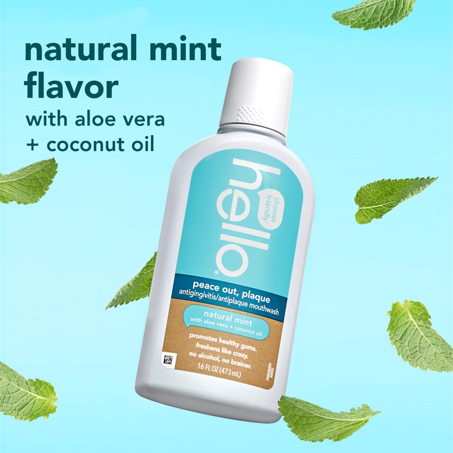 Hello Peace Out Plaque Mouthwash — Fluoride-Free, Alcohol-Free, 3 x 16oz