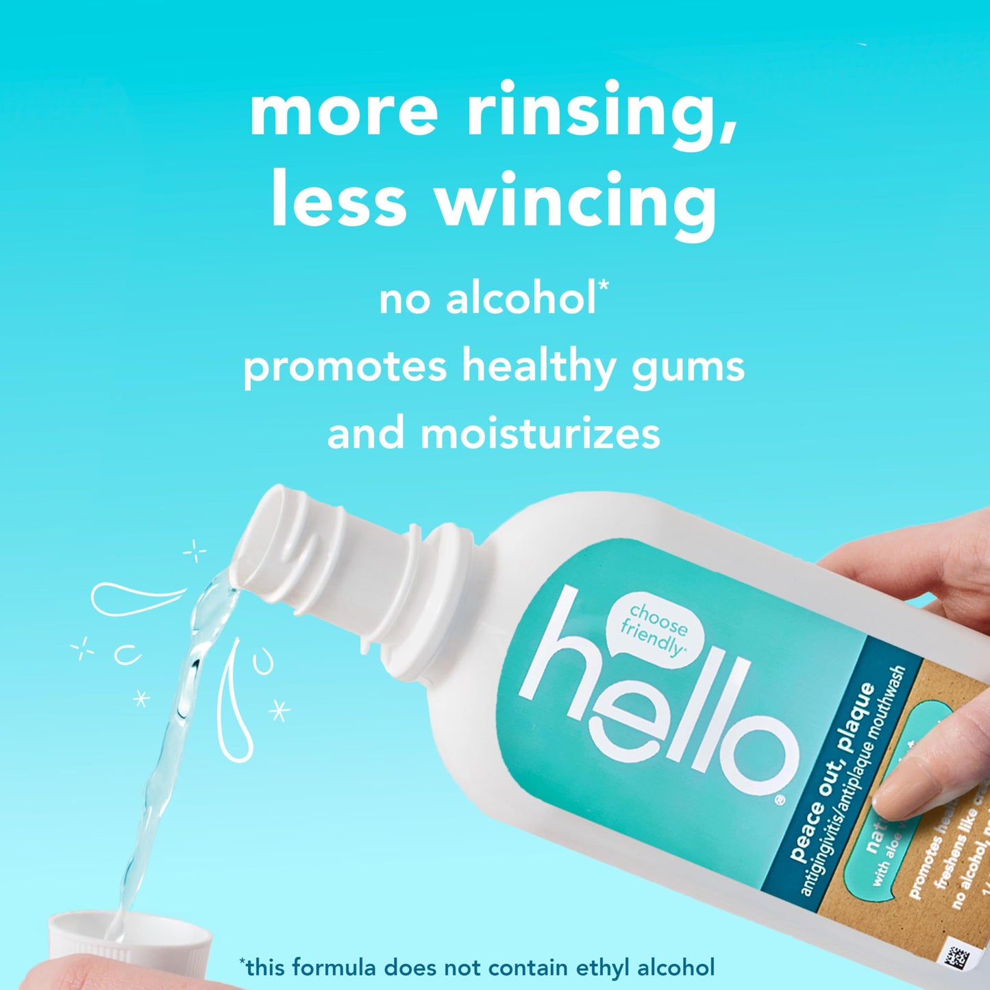 Hello Peace Out Plaque Mouthwash — Fluoride-Free, Alcohol-Free, 3 x 16oz