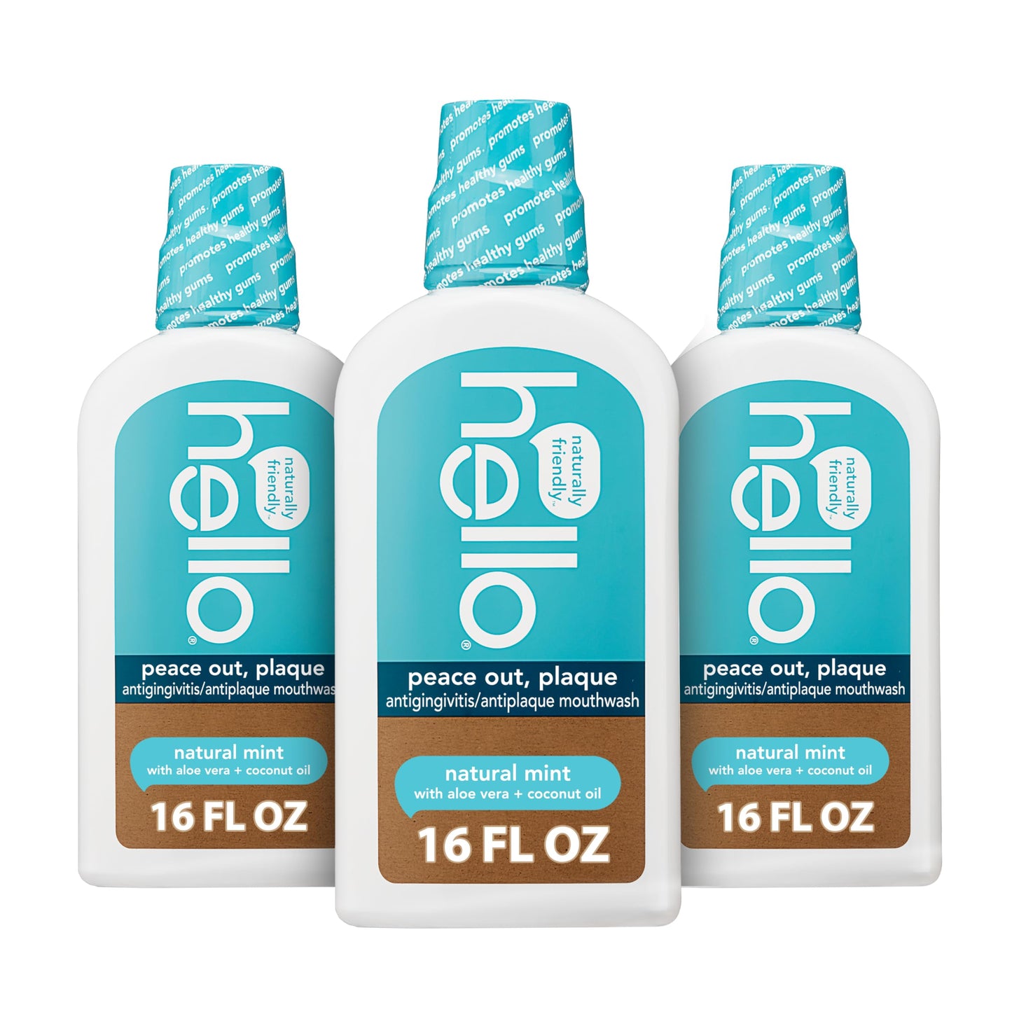 Hello Peace Out Plaque Mouthwash — Fluoride-Free, Alcohol-Free, 3 x 16oz