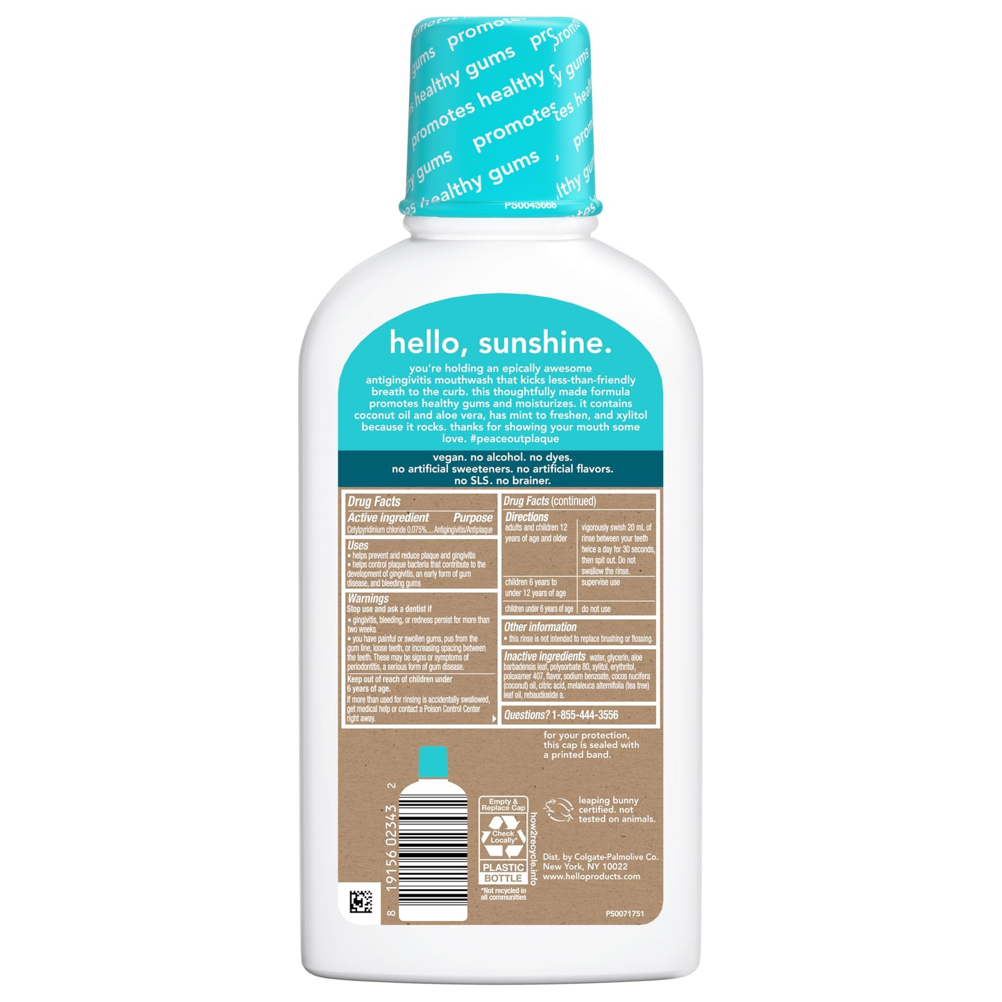 Hello Peace Out Plaque Mouthwash — Fluoride-Free, Alcohol-Free, 3 x 16oz
