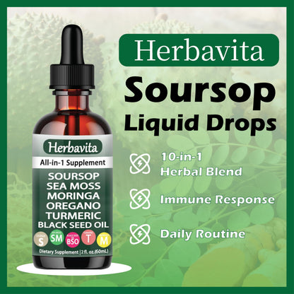Herbavita Soursop Liquid Drops 10-in-1 with Moringa & Sea Moss 1ml Daily