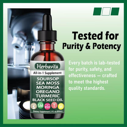 Herbavita Soursop Liquid Drops 10-in-1 with Moringa & Sea Moss 1ml Daily