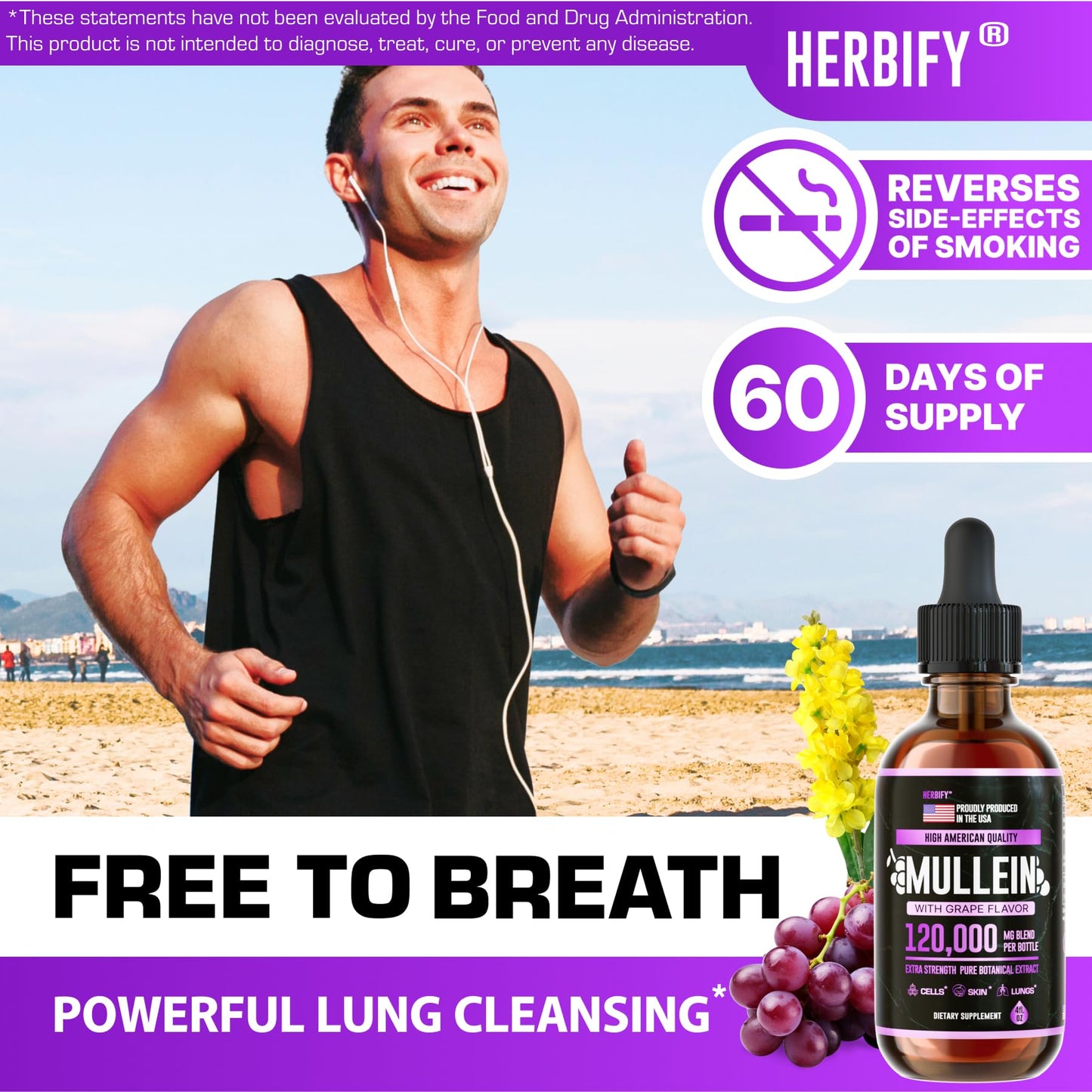 Herbify Mullein Drops Lung & Immune Support 4oz Grape