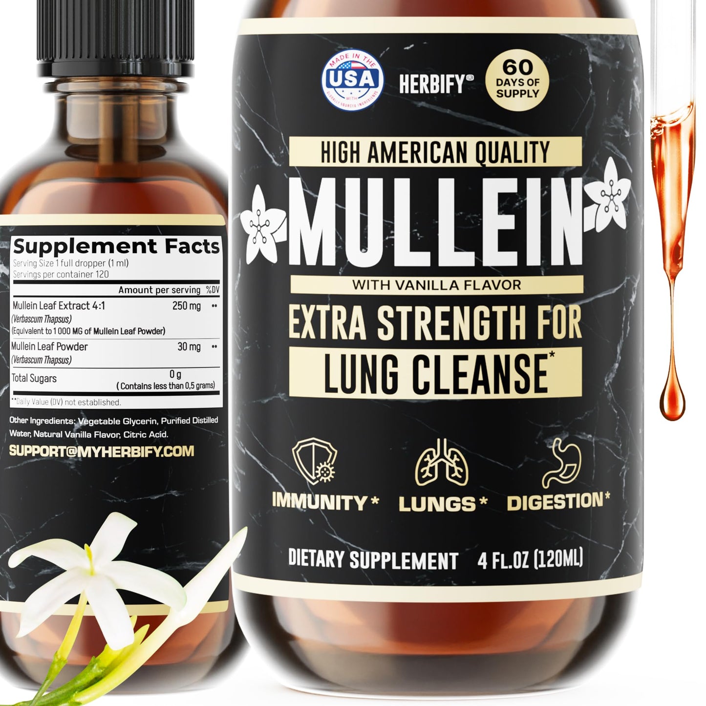 Herbify Mullein Drops – Vanilla 4oz