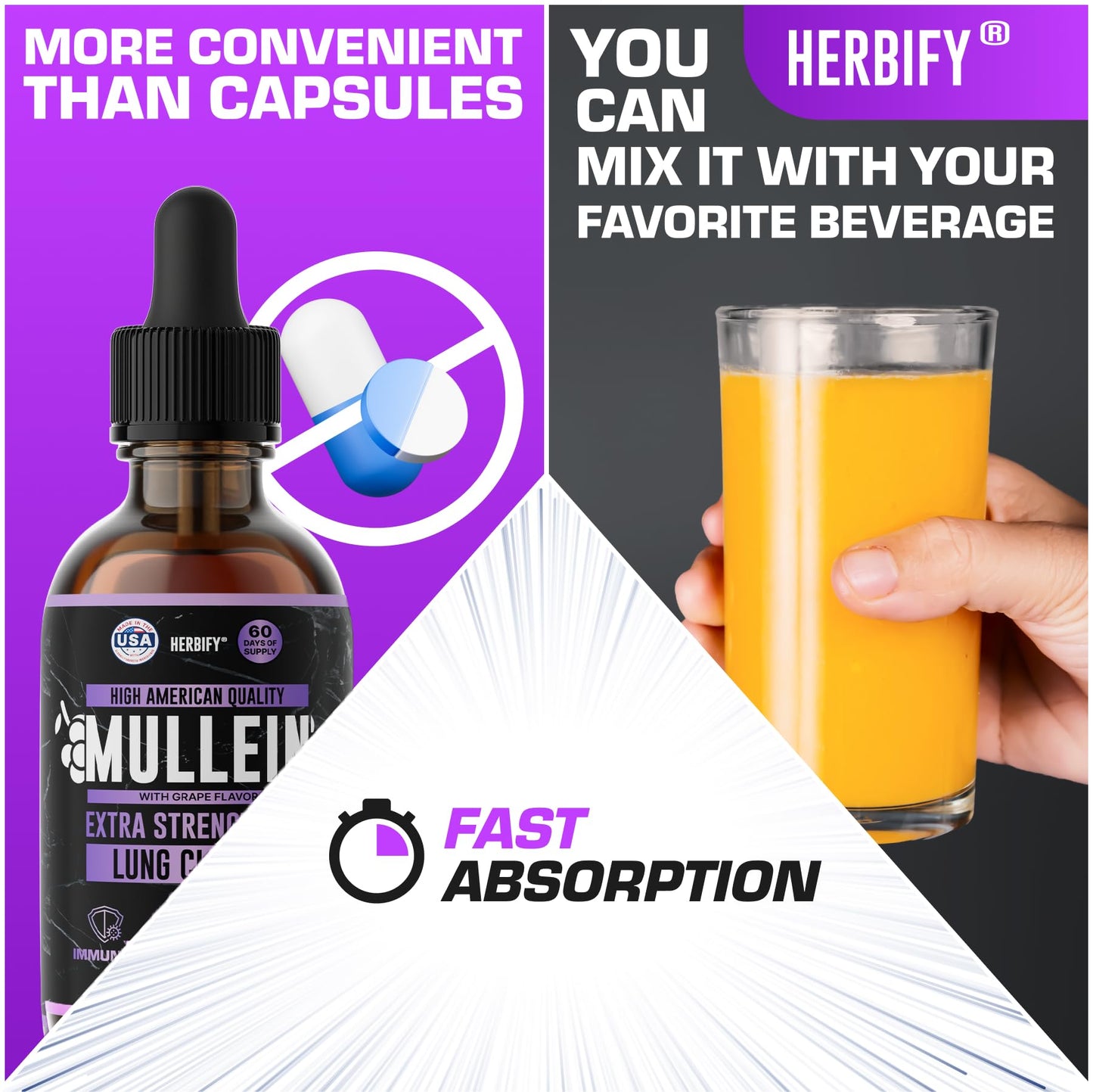 Herbify Mullein Drops Lung & Immune Support 4oz Grape