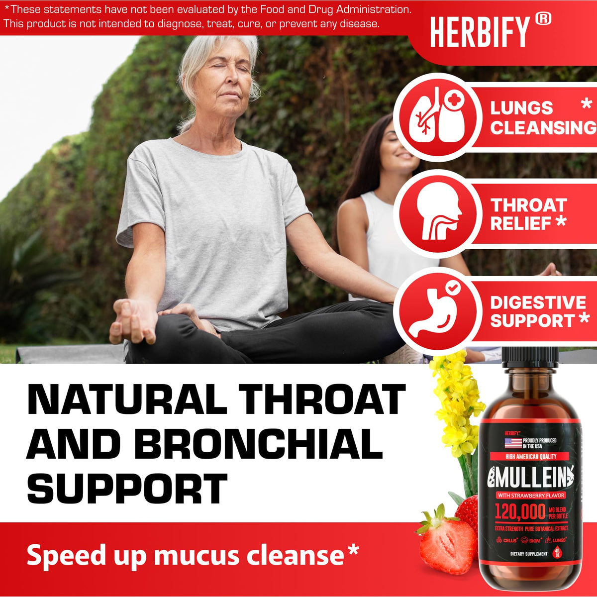 Herbify Mullein Drops – Strawberry 4oz - Calm Era