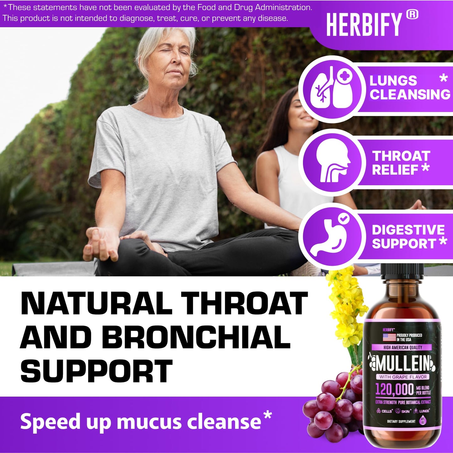 Herbify Mullein Drops Lung & Immune Support 4oz Grape