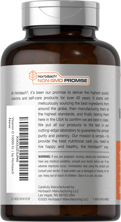 Horbaach Vitamin D3 10,000 IU — 500 Softgels