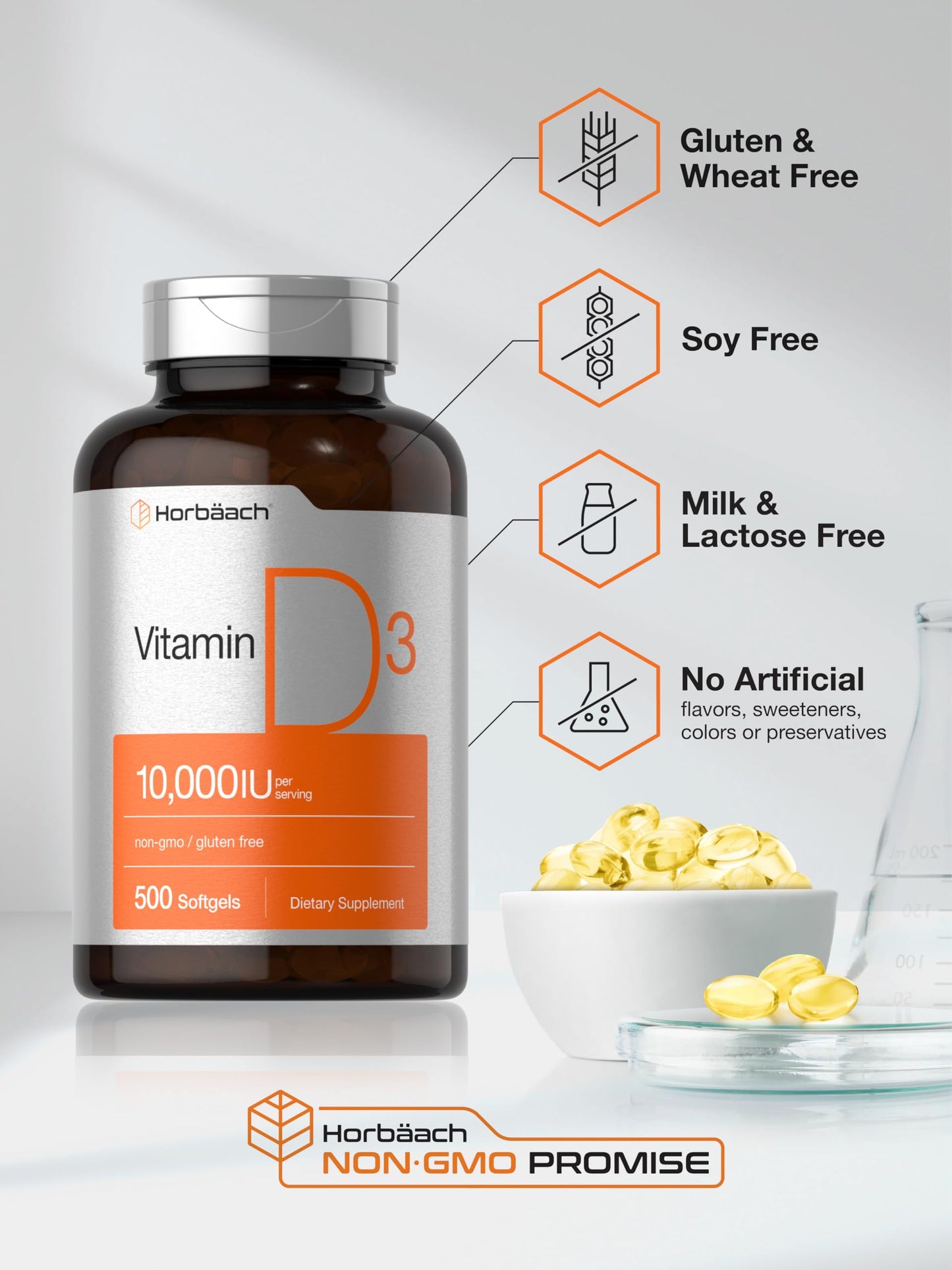 Horbaach Vitamin D3 10,000 IU — 500 Softgels