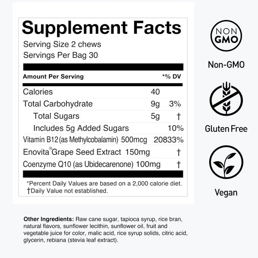 Gomitas Humann SuperGrapes – 100 mg de CoQ10 y extracto de semilla de uva | De los creadores de SuperBeets, sabor uva, 60 unidades