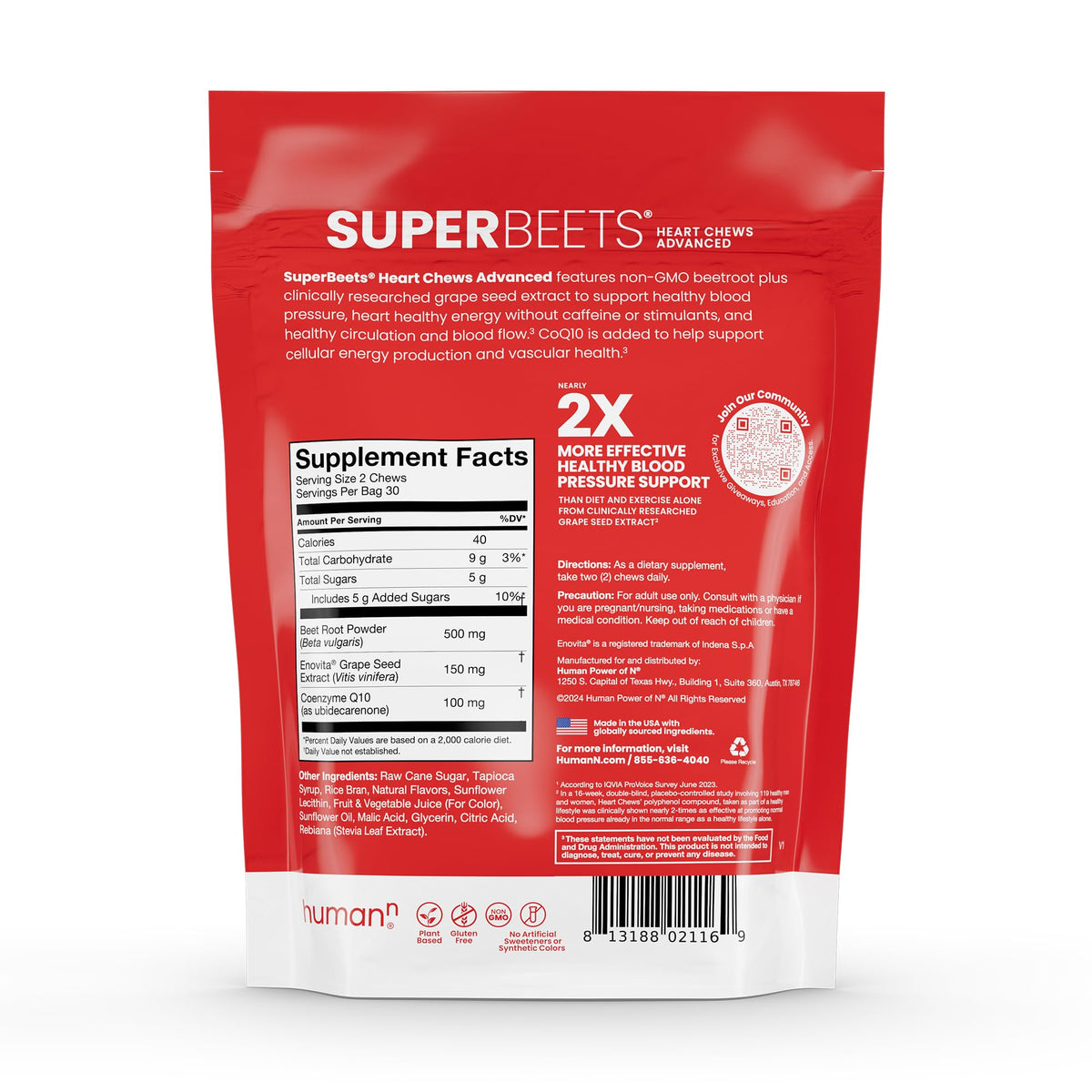 Humann SuperBeets Heart Chews Advanced – 100mg CoQ10 + Beetroot & Grape Seed, 60 Count - Calm Era
