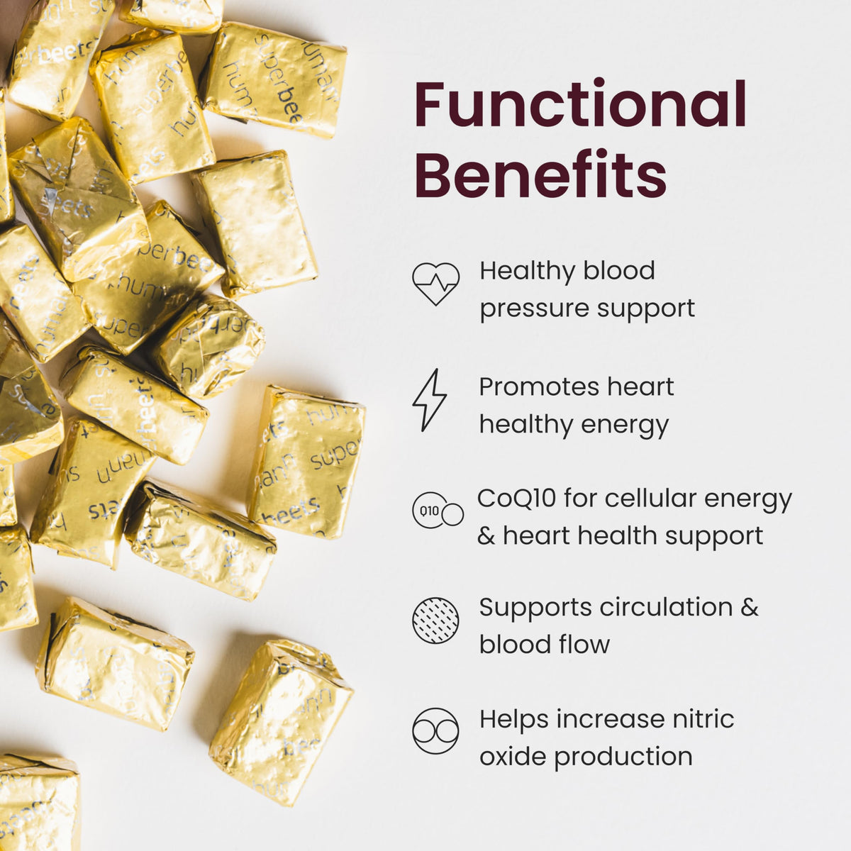 Humann SuperBeets Heart Chews Advanced – 100mg CoQ10 + Beetroot & Grape Seed, 60 Count - Calm Era