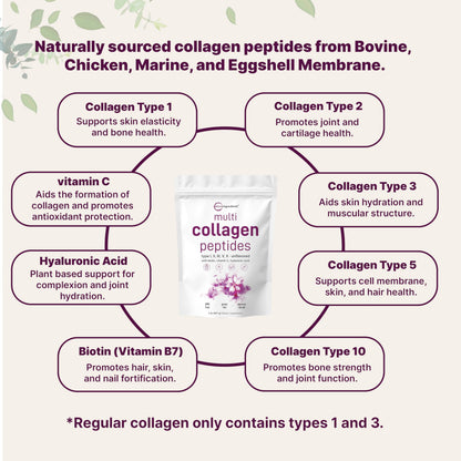 Micro Ingredients Multi Collagen Peptides Powder 2lb | Types I, II, III, V & X | with Hyaluronic Acid, Biotin & Vitamin C