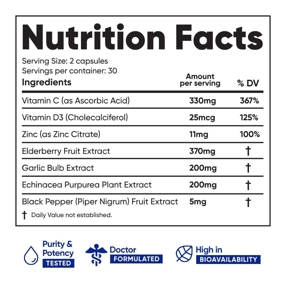 Immuneti 6-in-1 Immune Support — Vitamin C, D3, Zinc, Elderberry