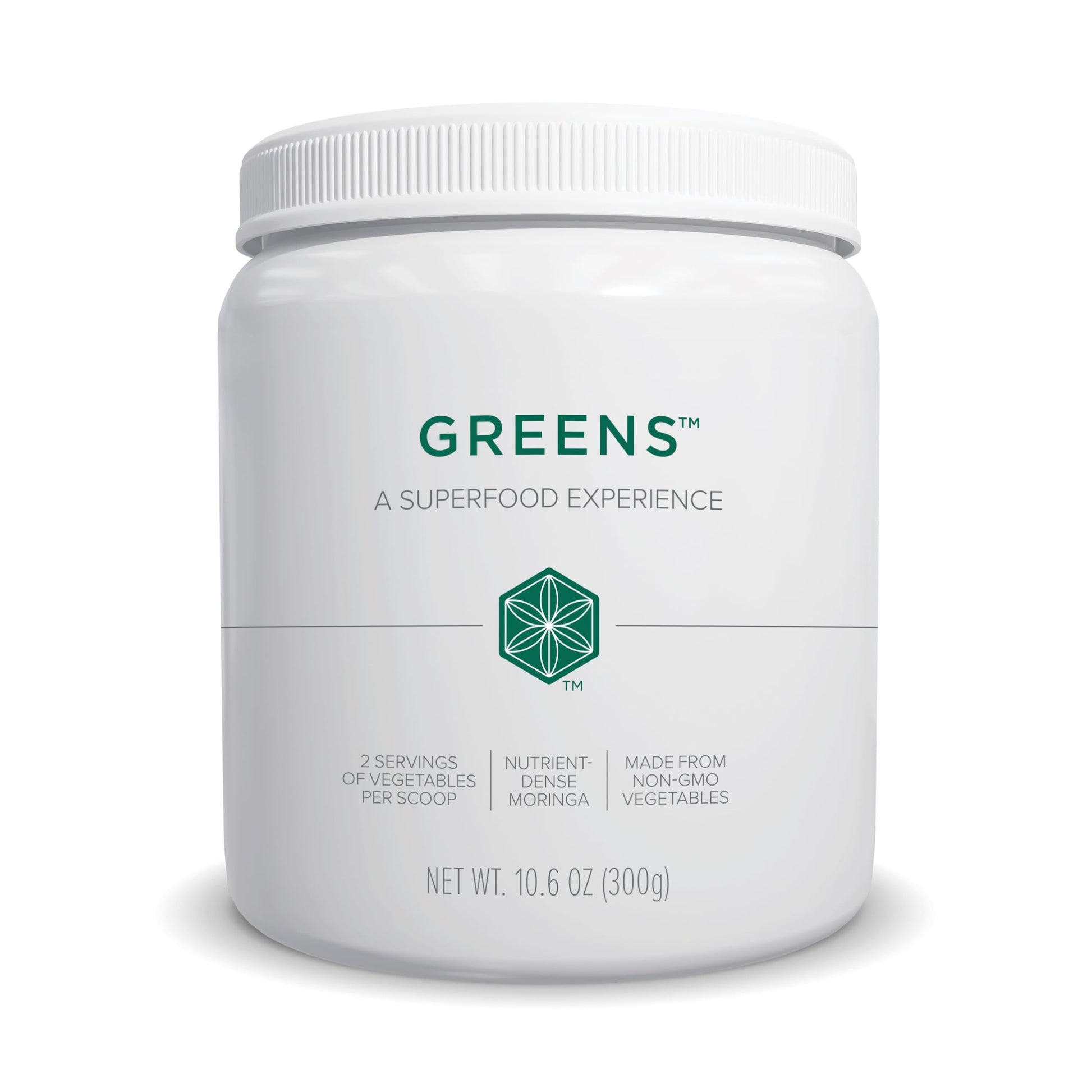 White container labeled 'Greens' on a white background
