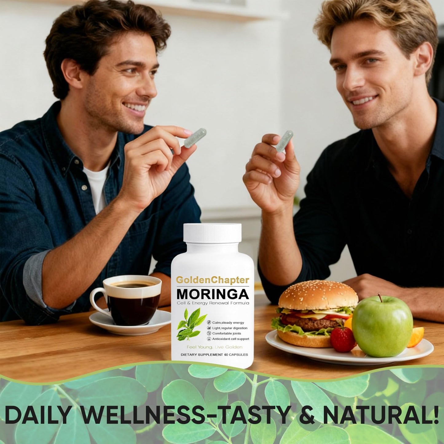 Golden Chapter Moringa Capsules with Iron, Magnesium, B12 & Vitamin C 60ct