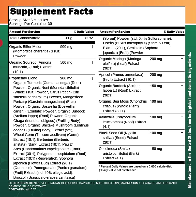 Clean Nutra Soursop Supplement with Moringa, Sea Moss & Berberine 90ct