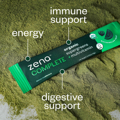 Zena Nutrition Complete Organic Super Greens & Multivitamin – Watermelon Citrus | 30 Packets
