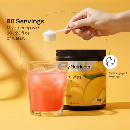 KEY NUTRIENTS Multivitamin Electrolytes Powder No Sugar – Tropical Peach Mango Hydration, 90 Servings, Made in USA - Calm Era