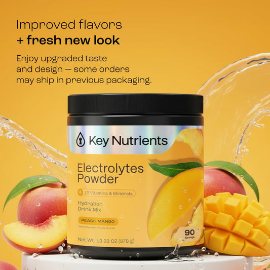 KEY NUTRIENTS Multivitamin Electrolytes Powder No Sugar – Tropical Peach Mango Hydration, 90 Servings, Made in USA - Calm Era