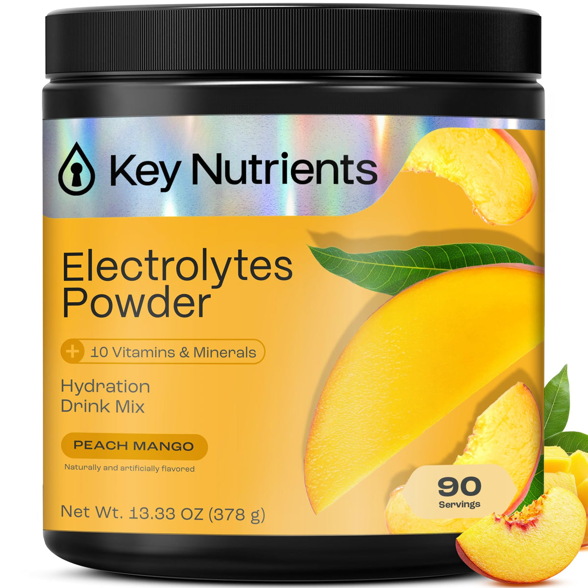 KEY NUTRIENTS Multivitamin Electrolytes Powder No Sugar – Tropical Peach Mango Hydration, 90 Servings, Made in USA - Calm Era