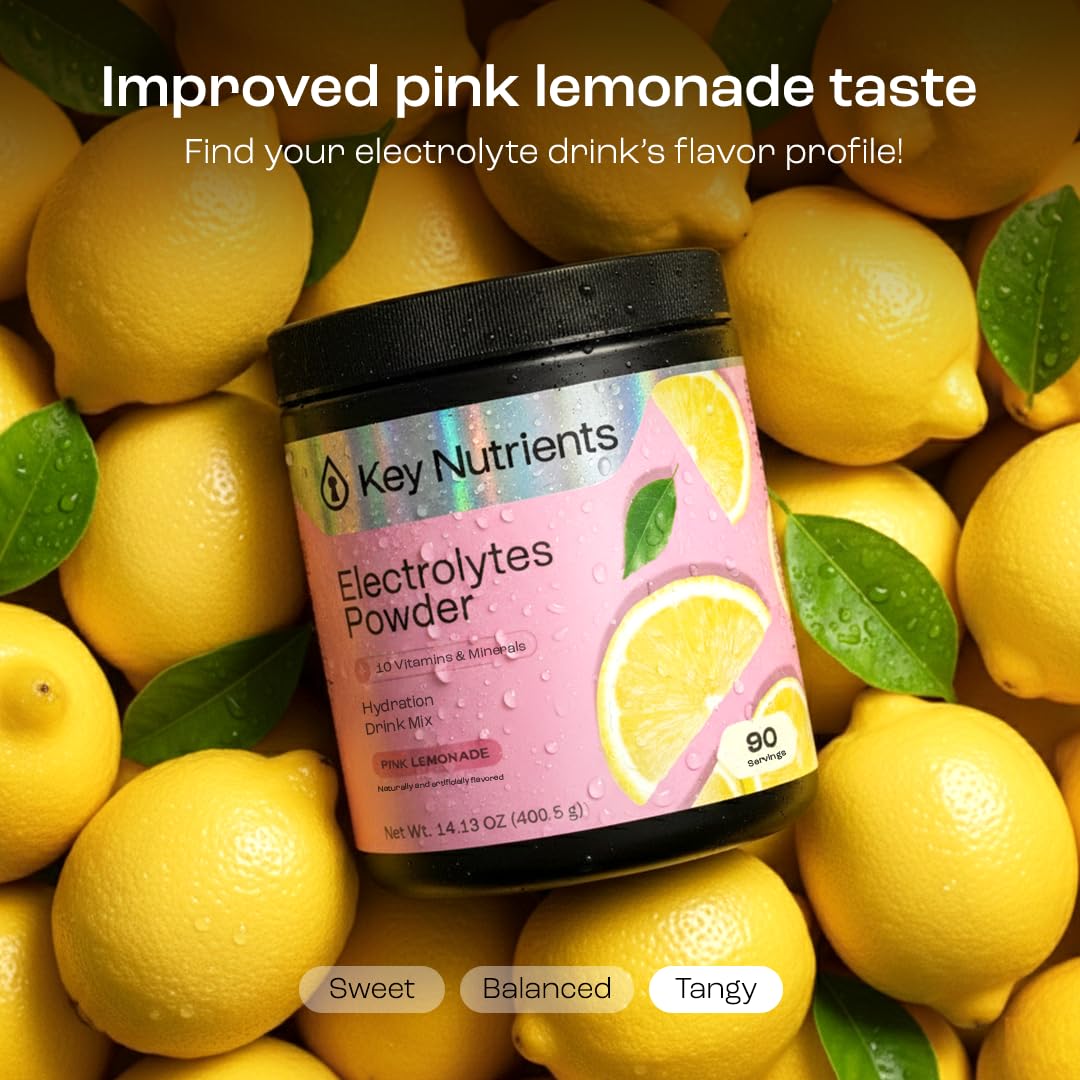 KEY NUTRIENTS Pink Lemonade Electrolyte Powder – No Sugar, 90 Servings, Hydration & Endurance, Made in USA - Calm Era