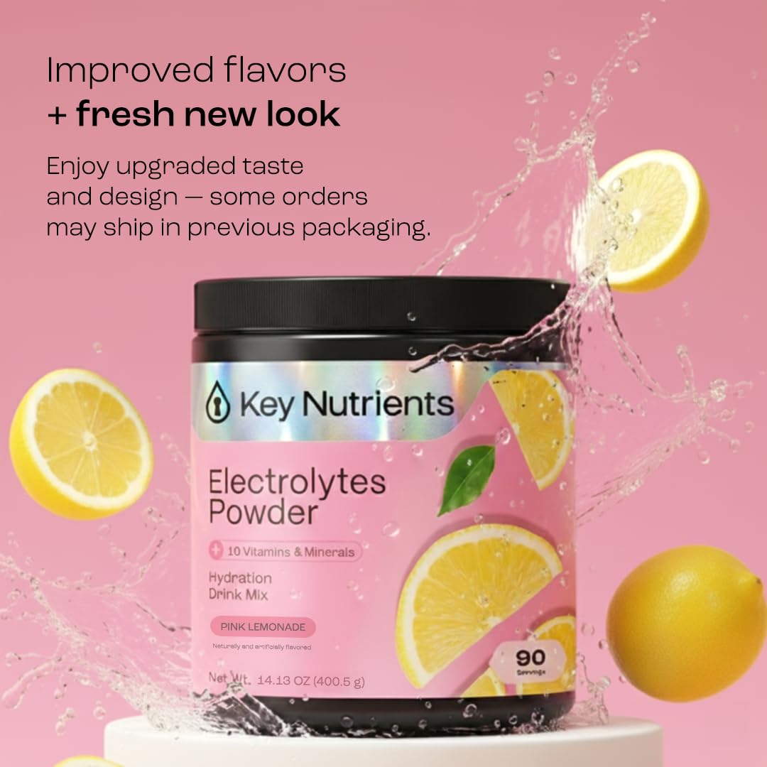 KEY NUTRIENTS Pink Lemonade Electrolyte Powder – No Sugar, 90 Servings, Hydration & Endurance, Made in USA