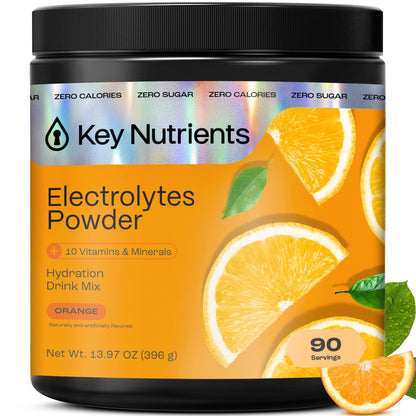 KEY NUTRIENTS Multivitamin Electrolytes Powder No Sugar - Tangy Orange Electrolyte Powder | Hydration & Energy - Made in USA - 90 Servings