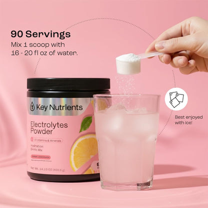 KEY NUTRIENTS Pink Lemonade Electrolyte Powder – No Sugar, 90 Servings, Hydration & Endurance, Made in USA