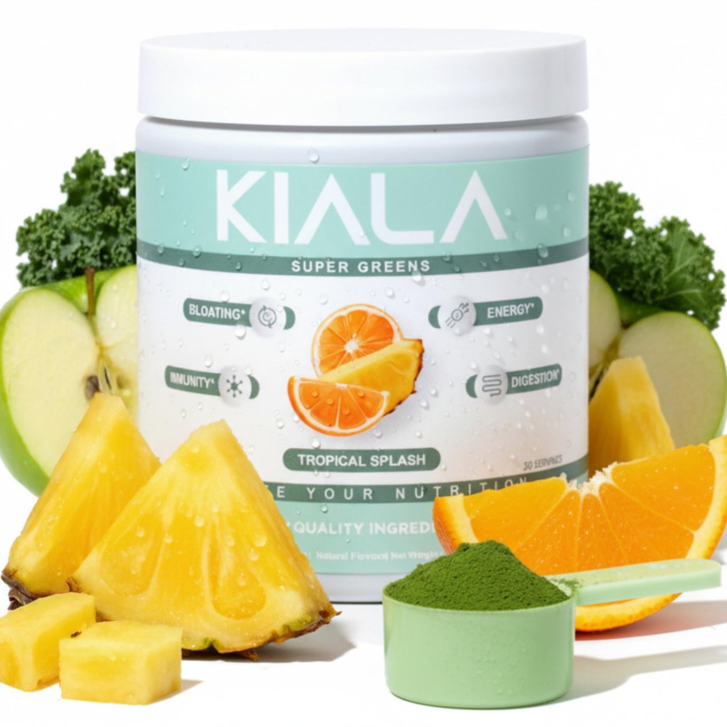 Kiala Nutrition Super Greens — Organic Greens Powder with Spectra Blend, Tropical Splash, 30 Servings