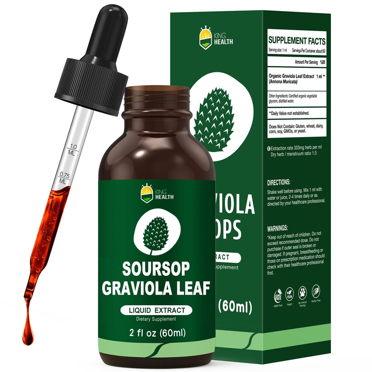 KingHealth Organic Soursop Graviola Leaf Extract Drops — 2oz - Calm Era