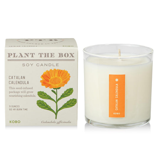 KOBO Catalan Calendula Candle with Plantable Box - 9 oz, 100% Soy, Hand-Poured in USA