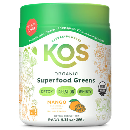 KOS Organic Superfood Greens Powder — Mango, 28 Servings
