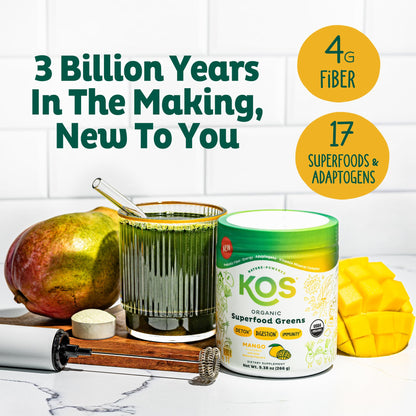 KOS Organic Superfood Greens Powder — Mango, 28 Servings