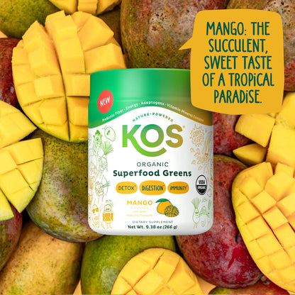KOS Organic Superfood Greens Powder — Mango, 28 Servings