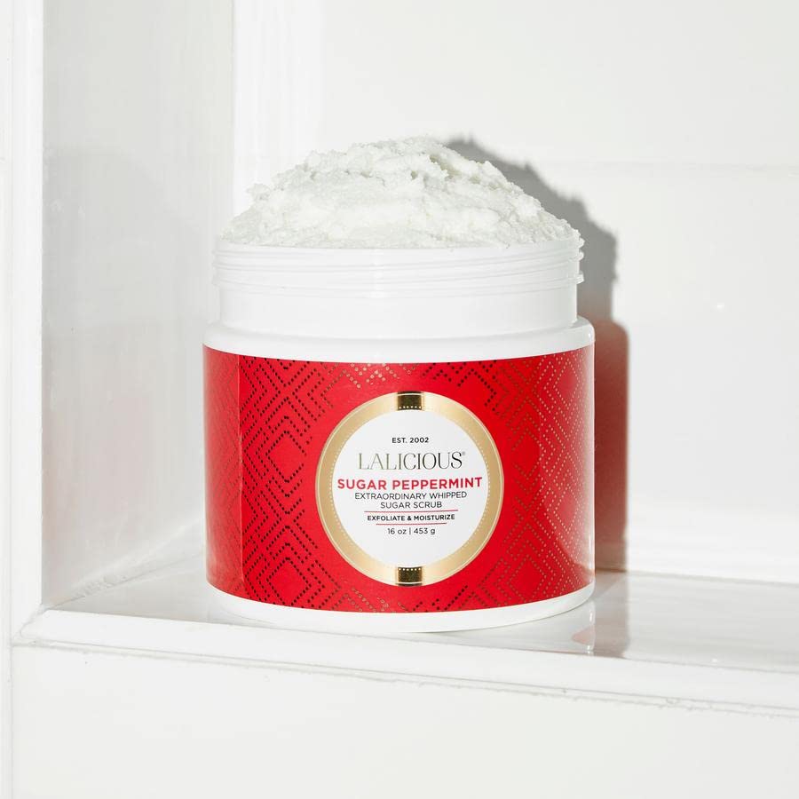 LaLicious Sugar Peppermint Whipped Sugar Scrub – Exfoliating Body & Foot Care, 16 oz