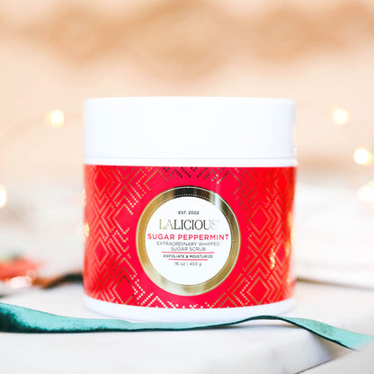 LaLicious Sugar Peppermint Whipped Sugar Scrub – Exfoliating Body & Foot Care, 16 oz