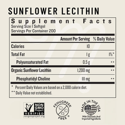 Legendairy Milk Sunflower Lecithin 1200mg – Lactation Support (200 Softgels x2, USA Made)