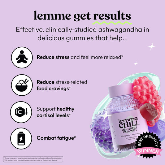 Lemme Chill Stress Relief Gummies – 300mg KSM-66 Ashwagandha | Gluten-Free, Non-GMO | Mixed Berry | 60 Count
