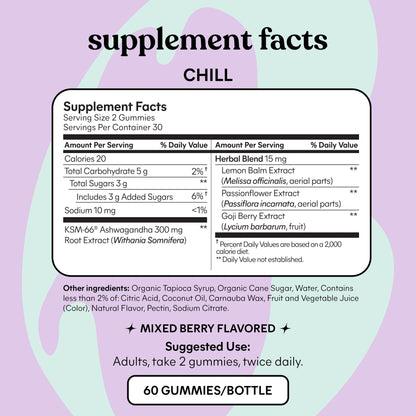 Lemme Chill Stress Relief Gummies – 300mg KSM-66 Ashwagandha | Gluten-Free, Non-GMO | Mixed Berry | 60 Count