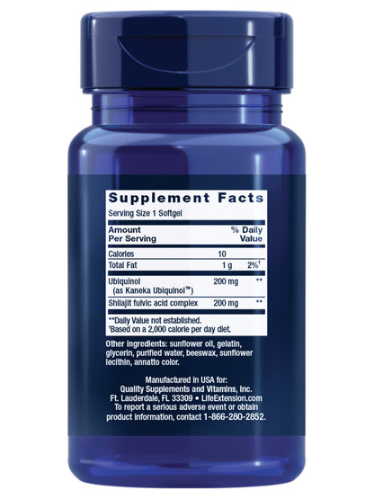 Life Extension Super Ubiquinol CoQ10 with Shilajit – 200 mg, Enhanced Mitochondrial Support | Gluten-Free, Non-GMO