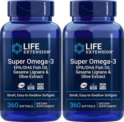 Life Extension Super Omega-3 – Sesame Lignans & Olive Extract | 360 Softgels × 2
