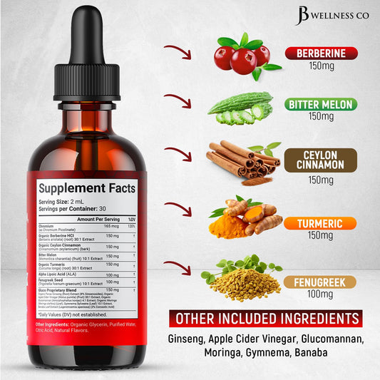Liposomal Berberine & Ceylon Cinnamon Liquid Drops with Moringa 4oz