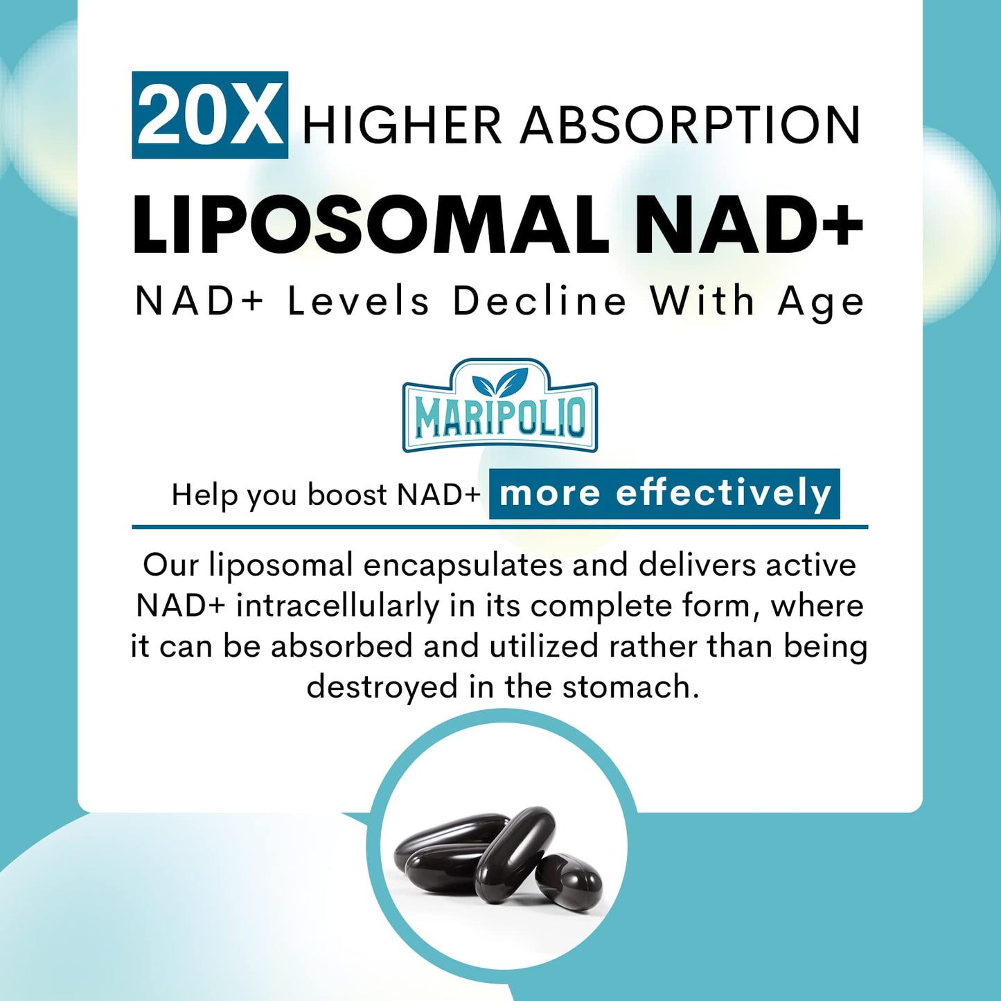 Liposomal NAD+ Supplement 1000mg – Max Absorption | Energy & DNA Repair | 120 Softgels