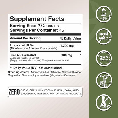 Gade Nutrition NAD+ with Resveratrol – Healthy Ageing & Antioxidant | Made in USA